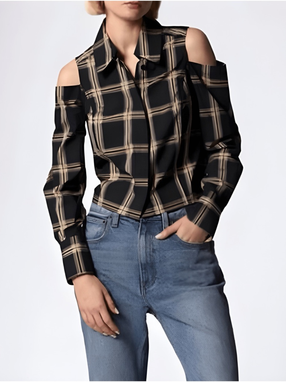 Equipment Femme Miles Cold Shoulder Long Sleeve Plaid Shirt Sz 2 MSRP $275 NEW